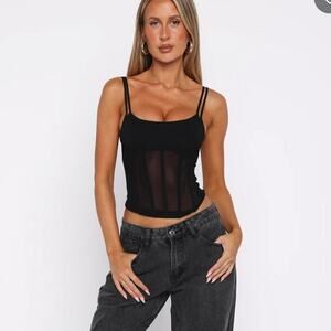 White fox Sighed And Survived Bustier Black Corset Top